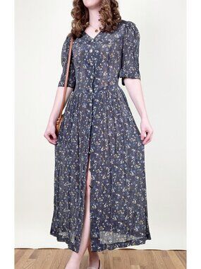 Vintage Berwin & Wolff Floral Sheer Romantic Midi Maxi Dress 90s 1990s Y2K 2000s